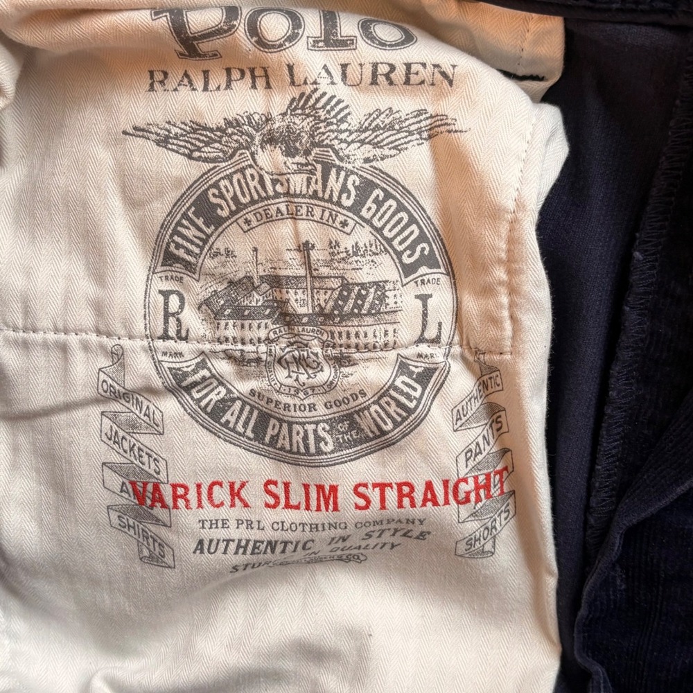 Polo Ralph Lauren Varick Slim Straight Corduroy Pants Navy Blue Mens 36x34 - Picture 4 of 8
